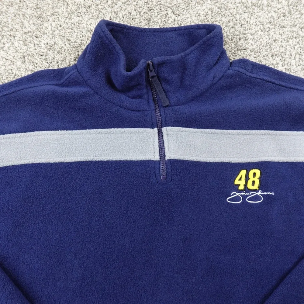 Jimmie Johnson Sweater Mens L Blue NASCAR Racing‎ 48 Car 1/4 Zip Fleece Pullover